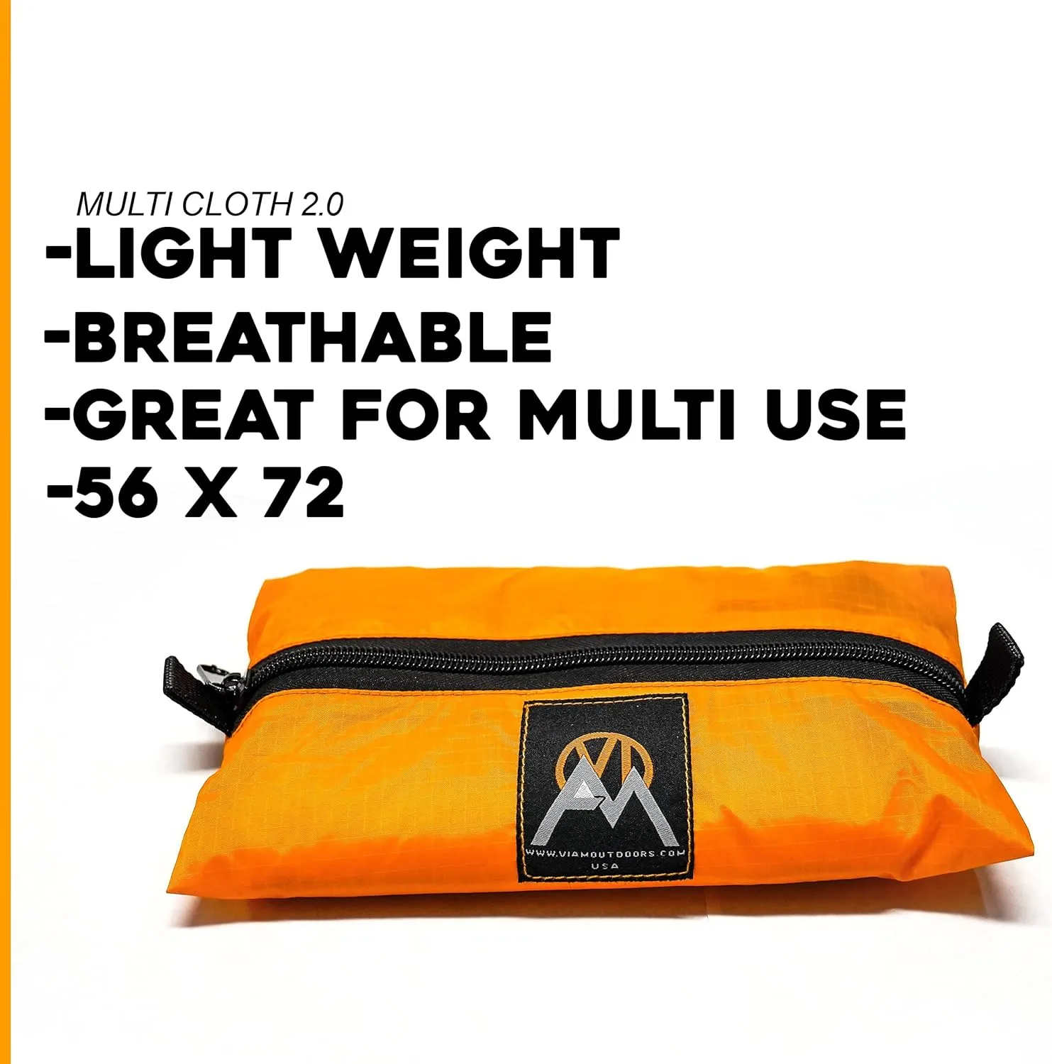 | Multicloth 2.0 Water Resistant Ultralight Lightweight Backpacking Camping Survival and Ground Tarp | 1.9oz Orange | Measures 56 inches by 72 inches | has Stake Loops
