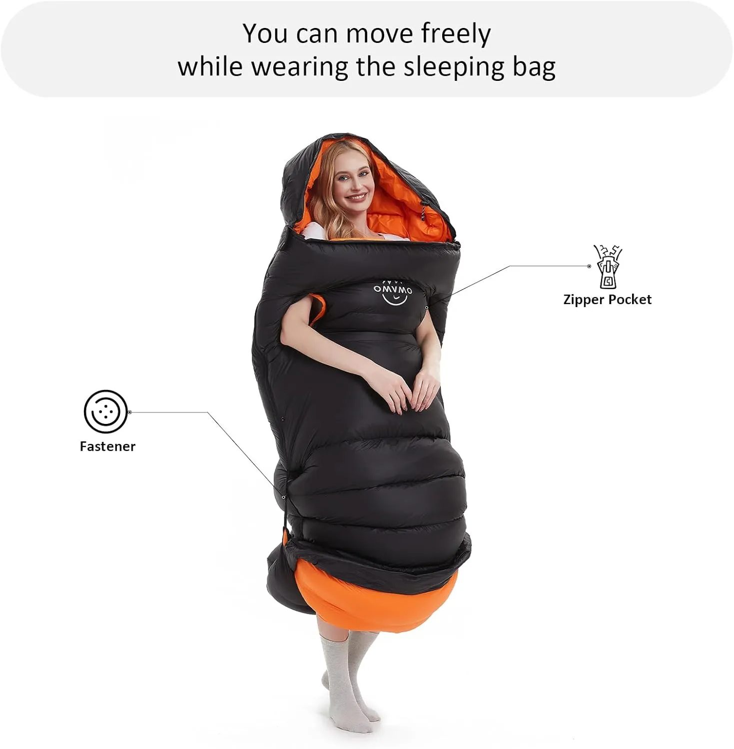0-20 Degrees F Down Sleeping Bag for Adults - 4 Season Envelope With Arm Holes, Wearable for Backpacking Camping - Ultralight, Compact, Move Freely While Wearing