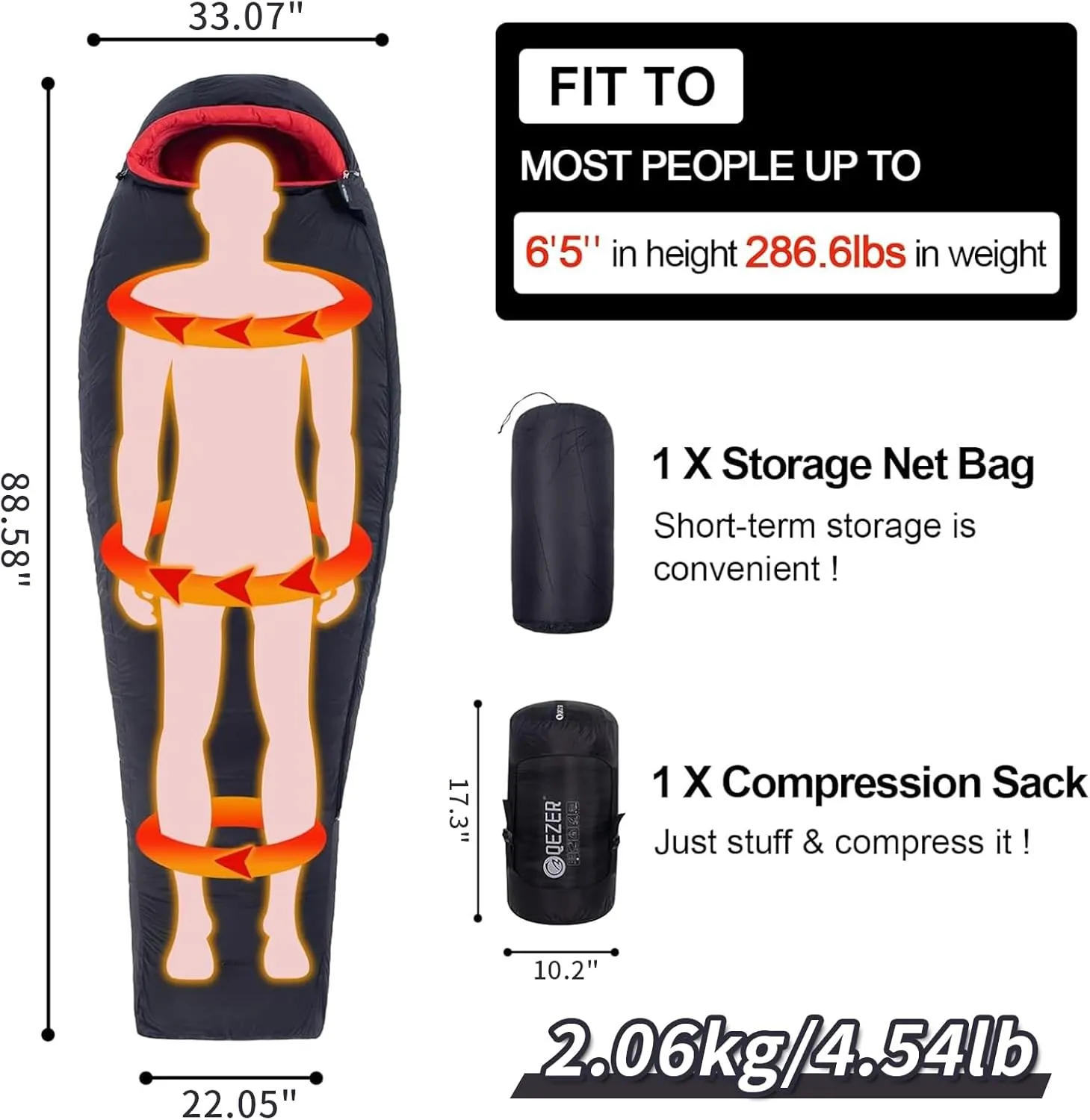 0 Degree Sleeping Bag for Adults - 660 Fill Power Down Bag for Cold Weather -20F / -8F / 0F / 10F Large Lightweight
