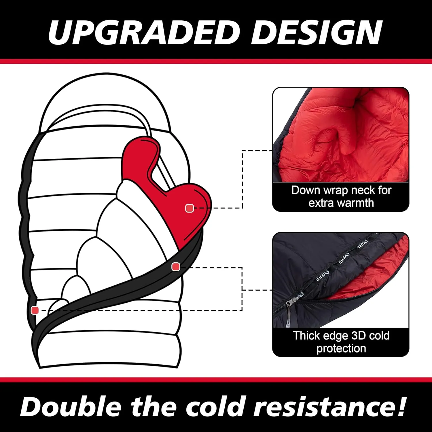 0 Degree Sleeping Bag for Adults - 660 Fill Power Down Bag for Cold Weather -20F / -8F / 0F / 10F Large Lightweight