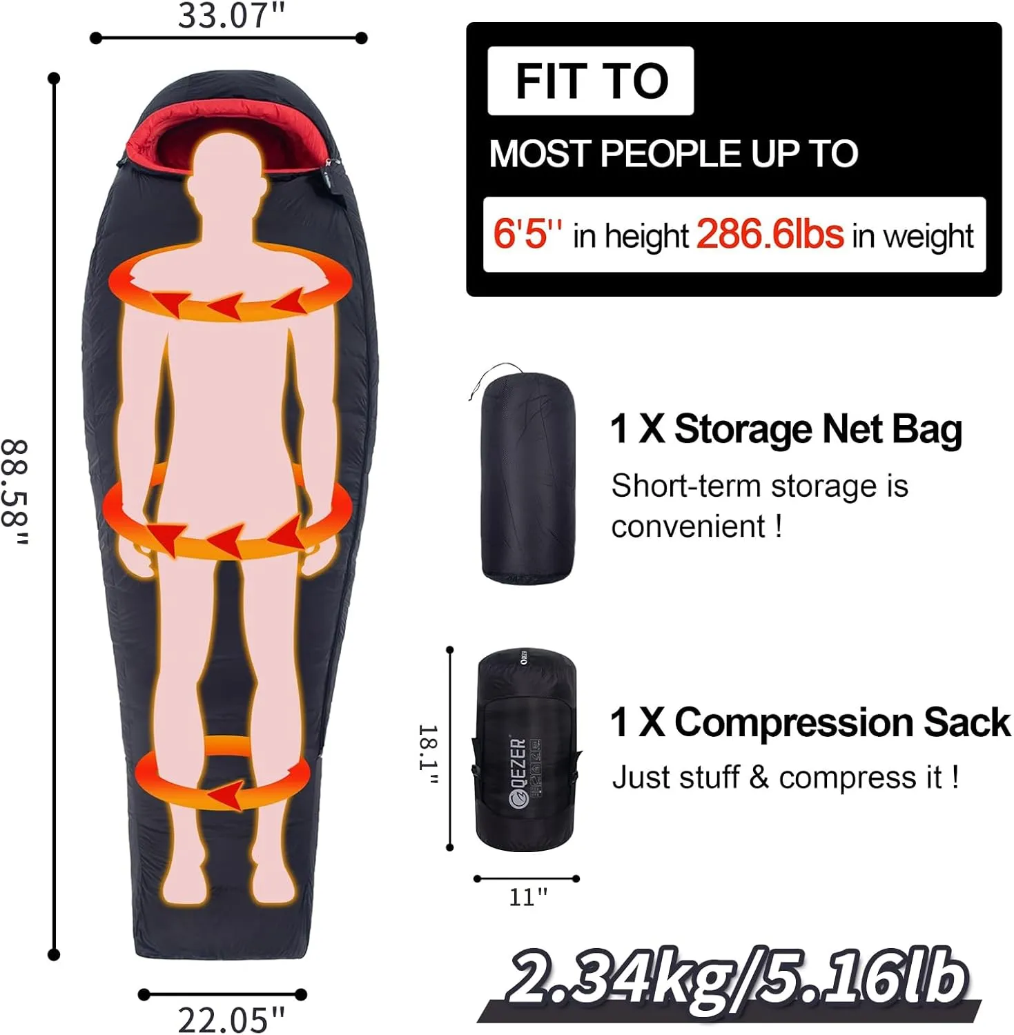 0 Degree Sleeping Bag for Adults - 660 Fill Power Down Bag for Cold Weather -20F / -8F / 0F / 10F Large Lightweight