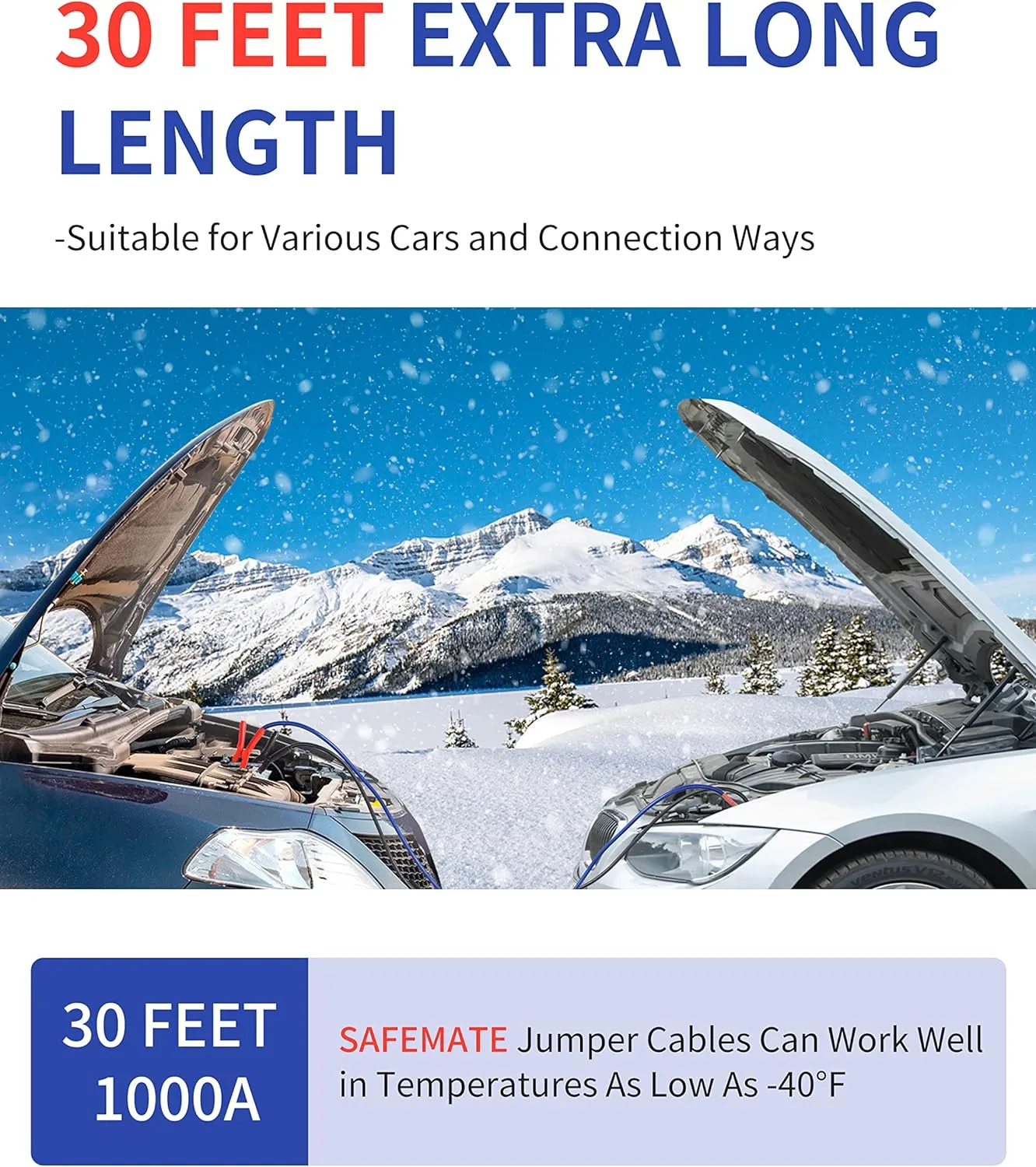 0 Gauge 30 Feet Jumper Cables Heavy Duty, 1000 Amp Quick Connect Plugs for Truck with Carry Bag