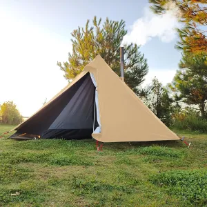 1-2 Person Pyramid Tent with Chimney Hole Outdoor Ultralight Waterproof Indian Hot Tent Portable Double Layer Tent with Storage Bag Camping Shelteru200b