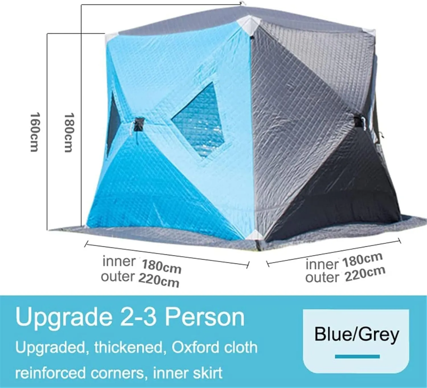 1-4 People Winter Fishing Tent Winter Ice Fishing Tent Camping Tent Windproof and Rainproof Outdoor Winter Fishing Warm Tent (220 * 220 * 200cm|Blue)