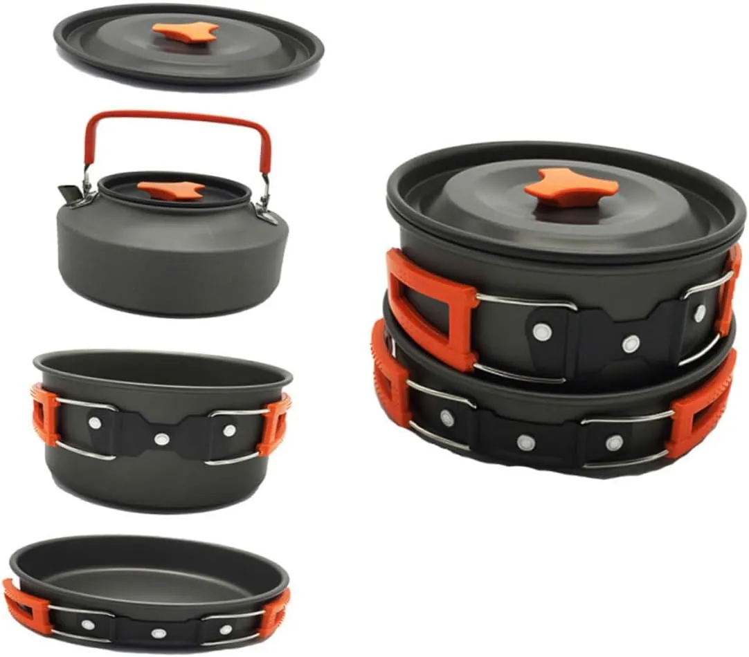 1 Set Camping Accessories Grilling Camp Stove Camp Cookware Outdoor Kettles Camp Cot Camping Pot Camping Kettle Hiking Stove Camp Oven Camping Plates Portable Campfire Orange