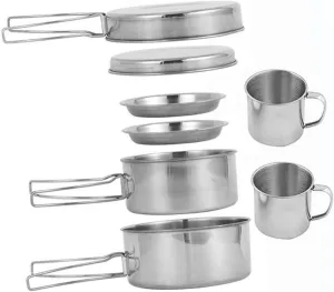1 Set Camping Cookware Kit Vehicle Portable Smart Kettle Travel Kettle Camping Kettle Pot Coolers Solar Pans Collapsible Mat Mini Stove Gadgets Casserole Stainless Steel Silver