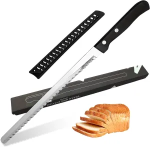 10-Inch Multifunction Serrated Bread Knife,German High Carbon Stainless Steel Professional Grade Bread Slicing Knife,Bread Cutter Ideal for Slicing Homemade Bread,Bagels,Soft Produce,Cake