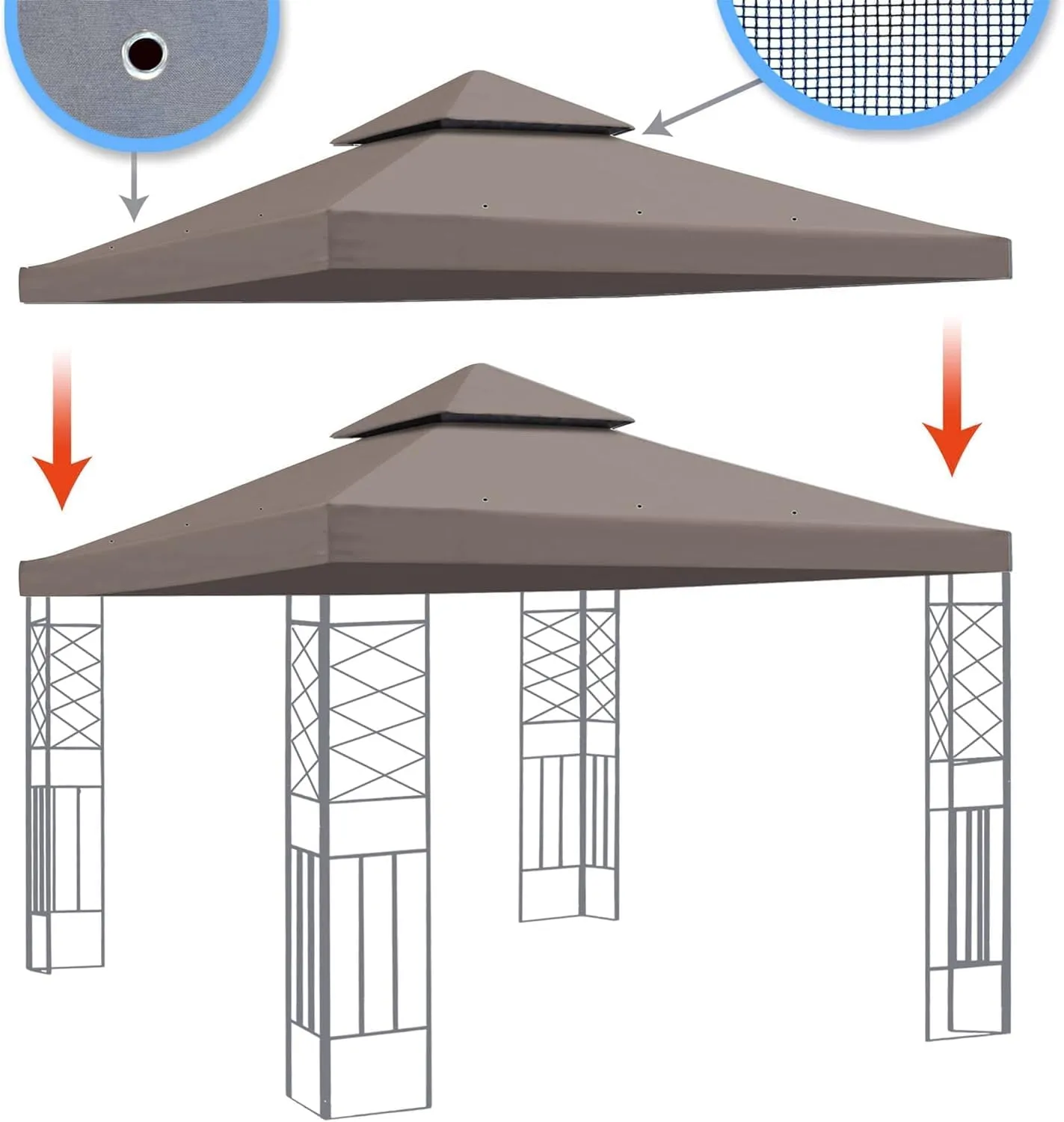 10' x 10' Gazebo Replacement Canopy Top Cover for 2 Tier Canopy Patio Garden Gazebo Outdoor BBQ Roof Cover Shelter (Taupe)