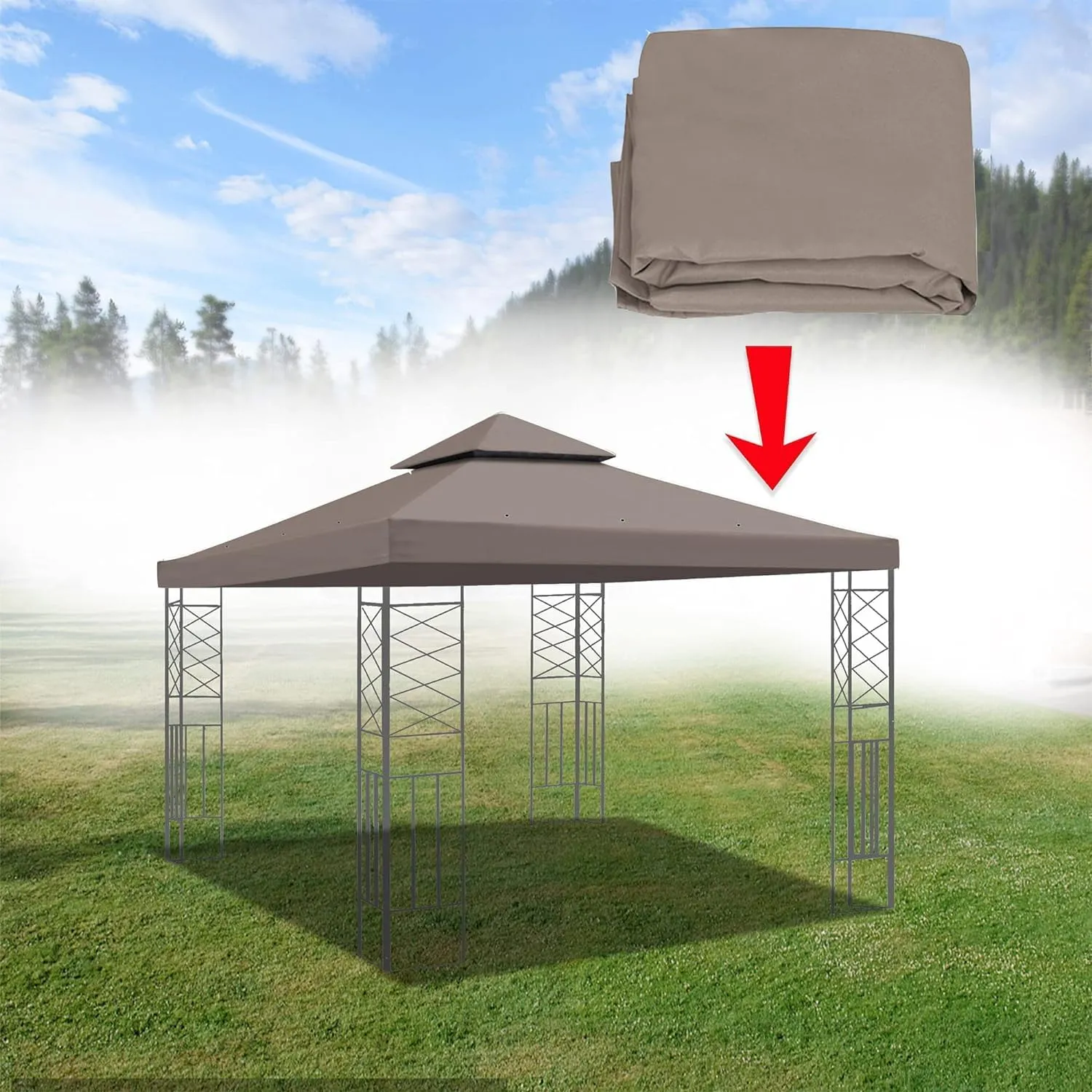 10' x 10' Gazebo Replacement Canopy Top Cover for 2 Tier Canopy Patio Garden Gazebo Outdoor BBQ Roof Cover Shelter (Taupe)