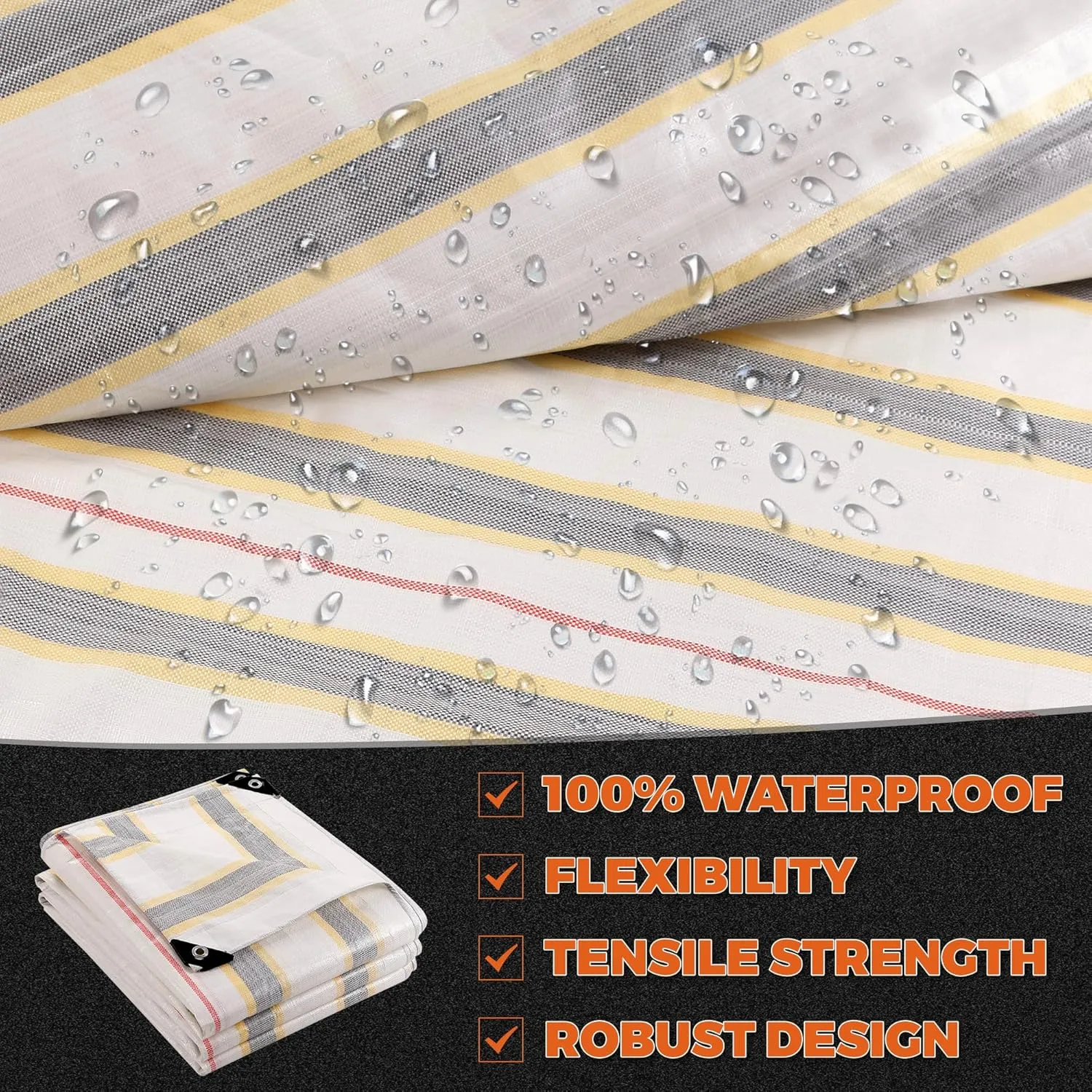 10' X 13' Heavy Duty Waterproof Tarp, Outdoor Protective Tarpaulin Cover, UV Resistant All Weather Tarps with Rustproof Grommets for Roof, Pool, Camping, Tent, Deck, RV, Boat