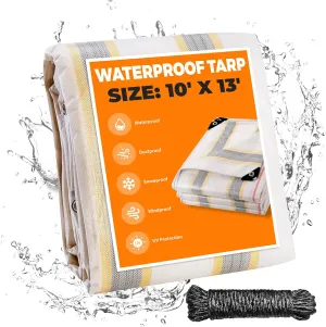 10' X 13' Heavy Duty Waterproof Tarp, Outdoor Protective Tarpaulin Cover, UV Resistant All Weather Tarps with Rustproof Grommets for Roof, Pool, Camping, Tent, Deck, RV, Boat