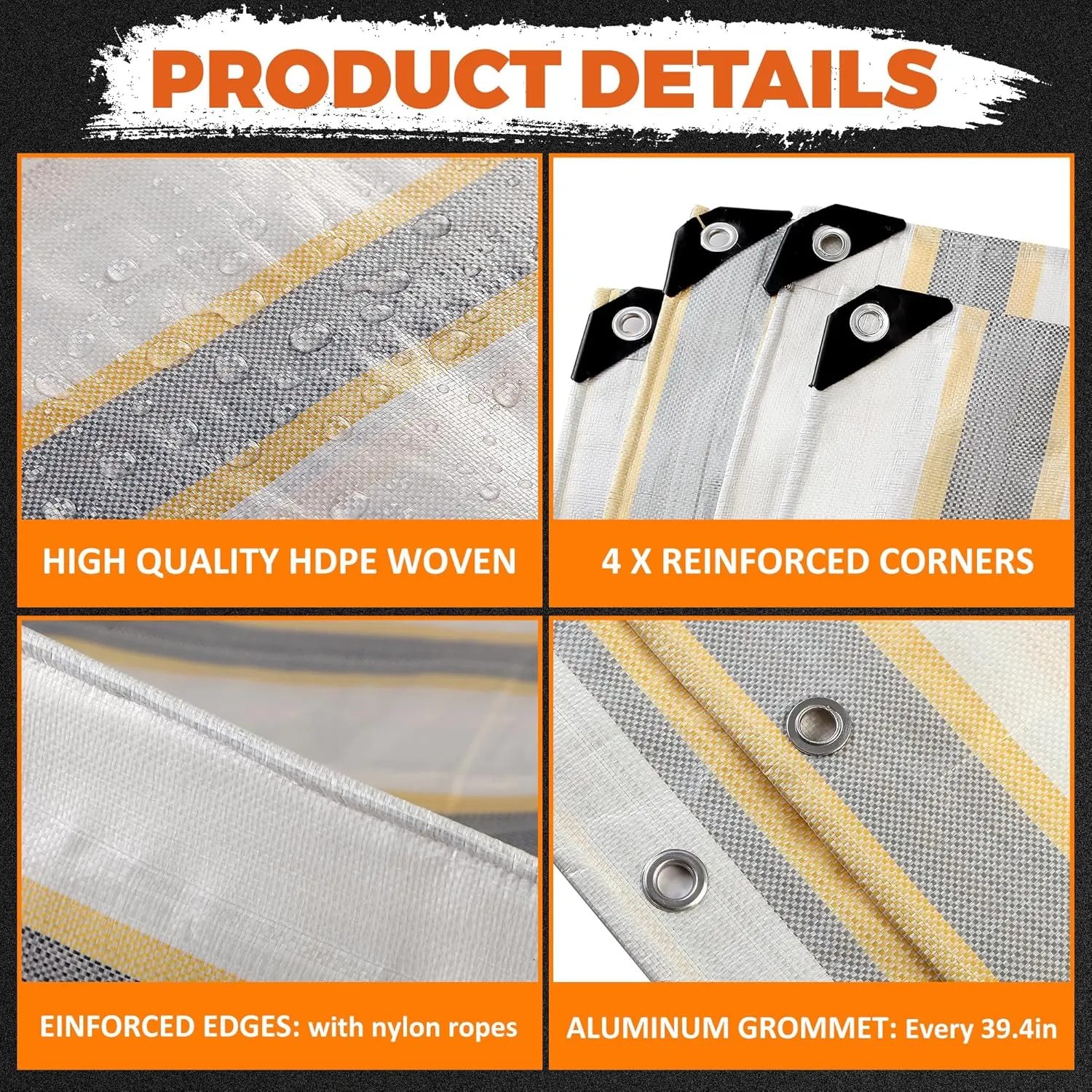 10' X 13' Heavy Duty Waterproof Tarp, Outdoor Protective Tarpaulin Cover, UV Resistant All Weather Tarps with Rustproof Grommets for Roof, Pool, Camping, Tent, Deck, RV, Boat