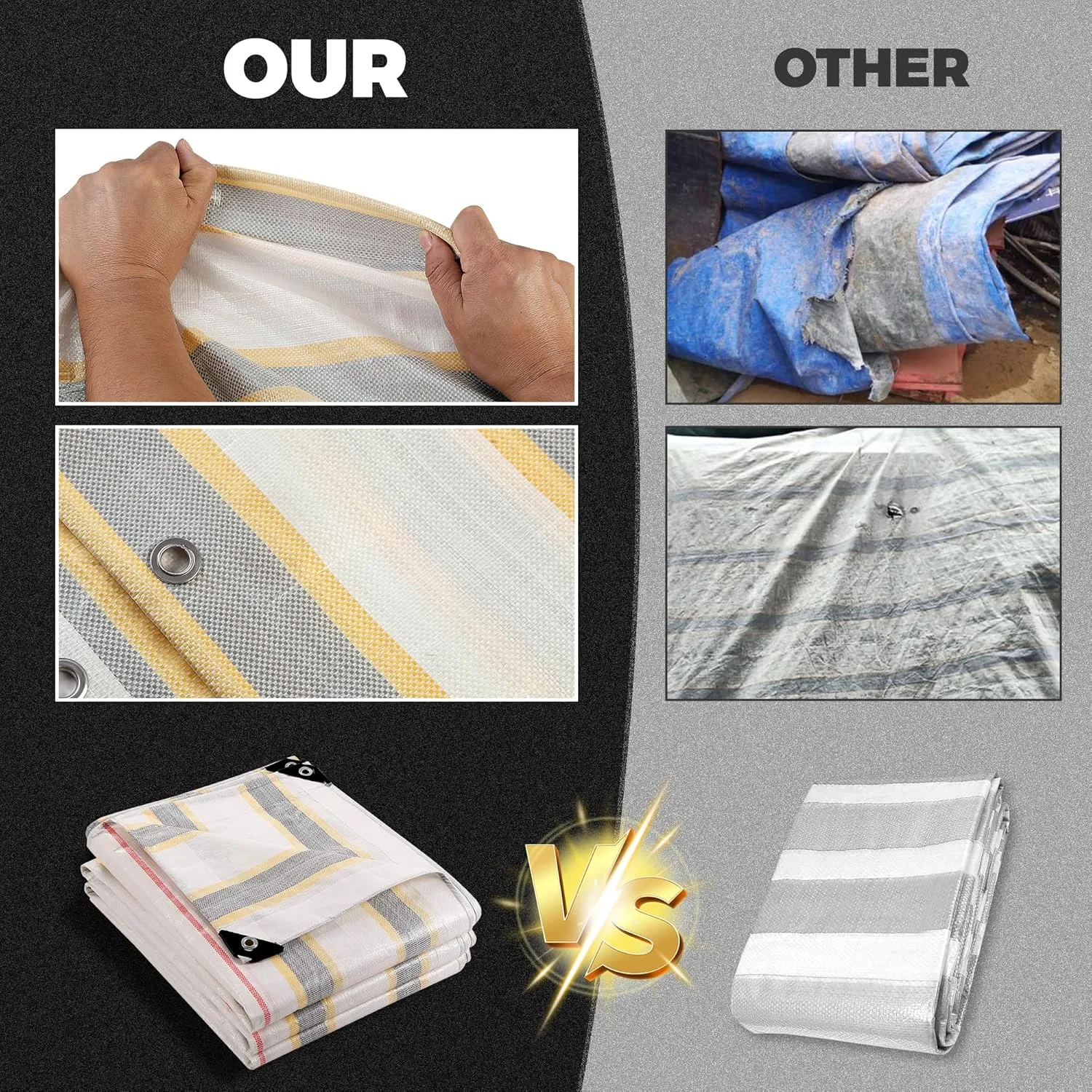 10' X 13' Heavy Duty Waterproof Tarp, Outdoor Protective Tarpaulin Cover, UV Resistant All Weather Tarps with Rustproof Grommets for Roof, Pool, Camping, Tent, Deck, RV, Boat