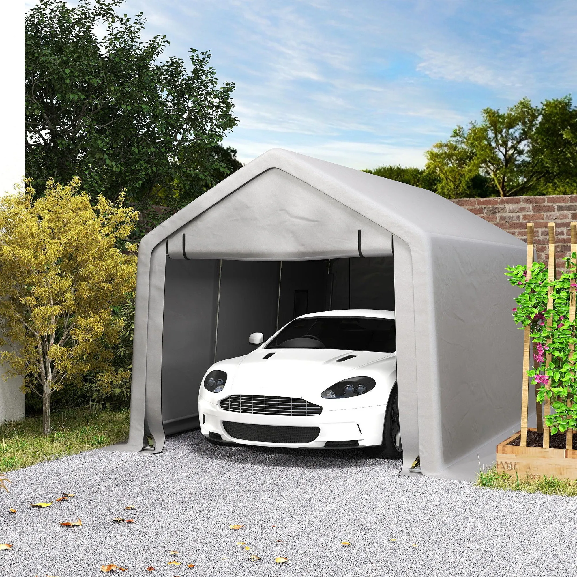 10' x 17' Heavy Duty Carport with Zipper Door, UV Resistant Waterproof, Grey