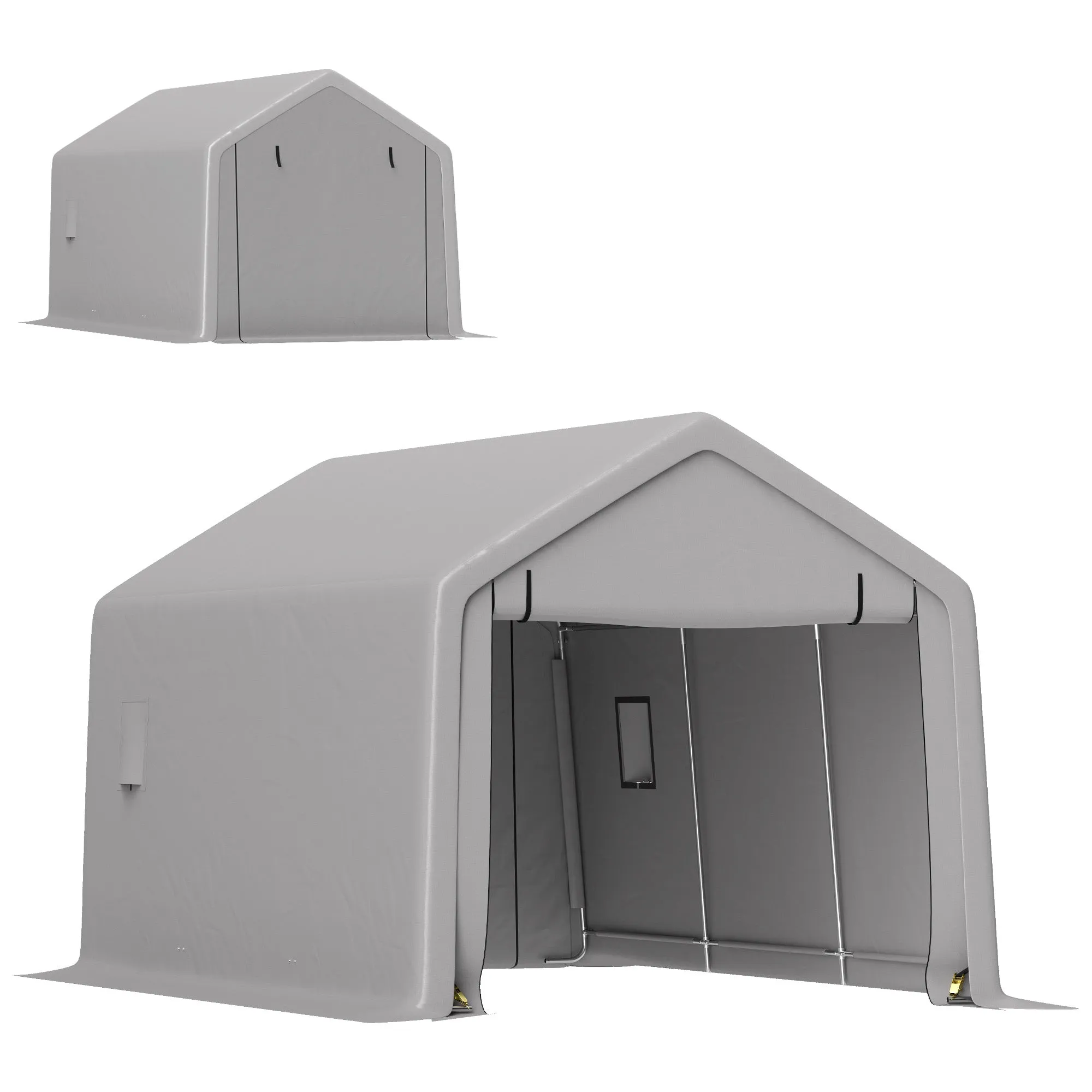10' x 17' Heavy Duty Carport with Zipper Door, UV Resistant Waterproof, Grey