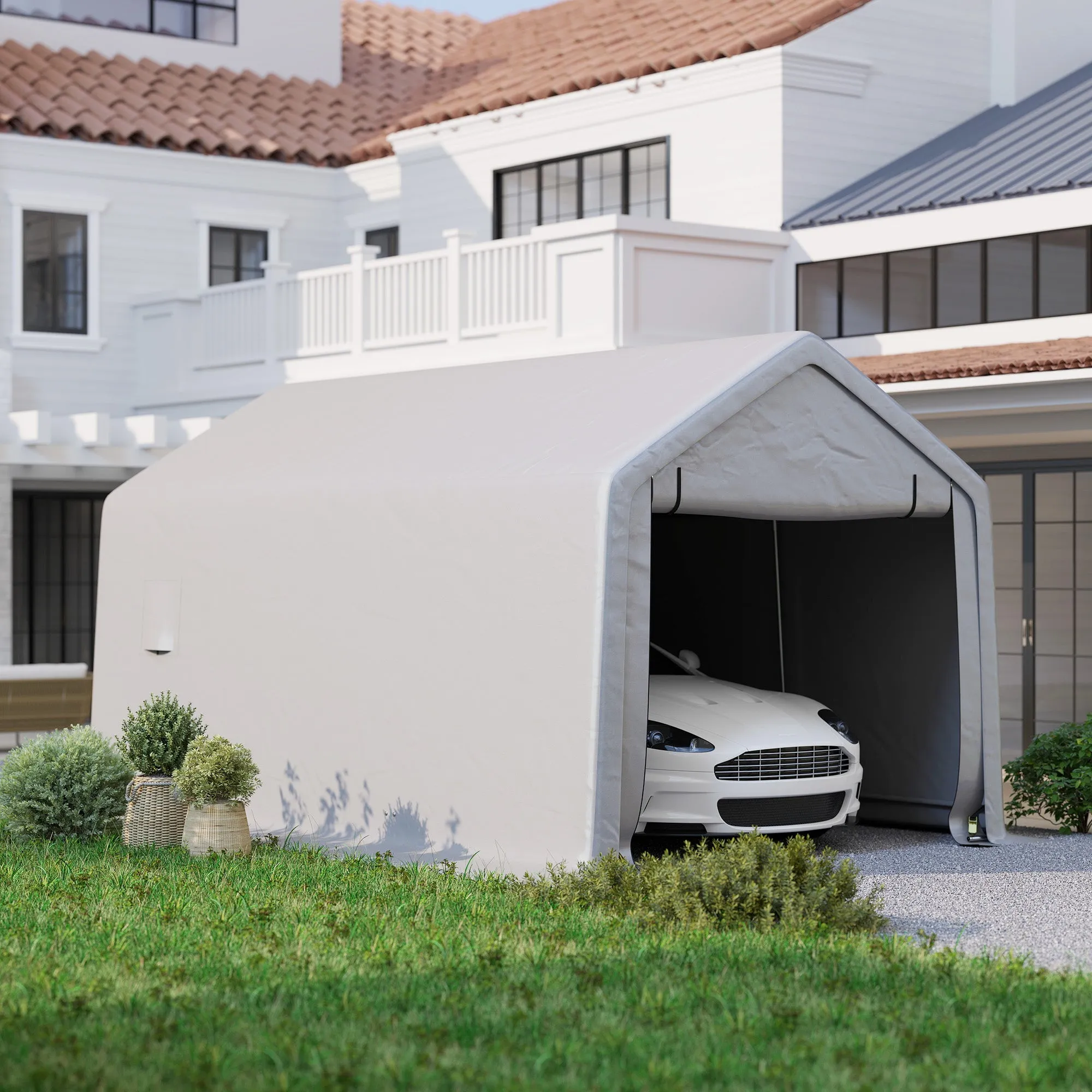 10' x 17' Heavy Duty Carport with Zipper Door, UV Resistant Waterproof, Grey
