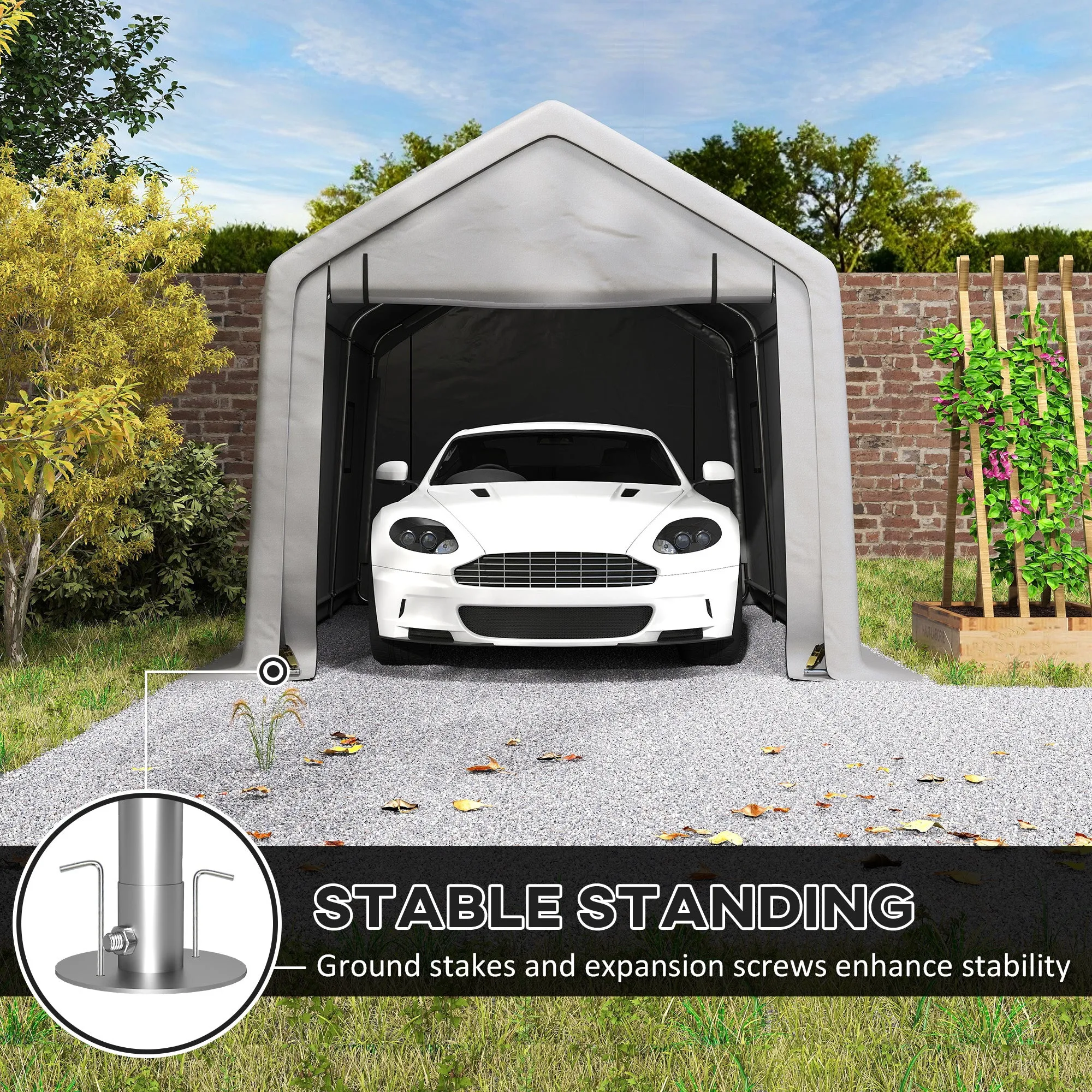 10' x 17' Heavy Duty Carport with Zipper Door, UV Resistant Waterproof, Grey