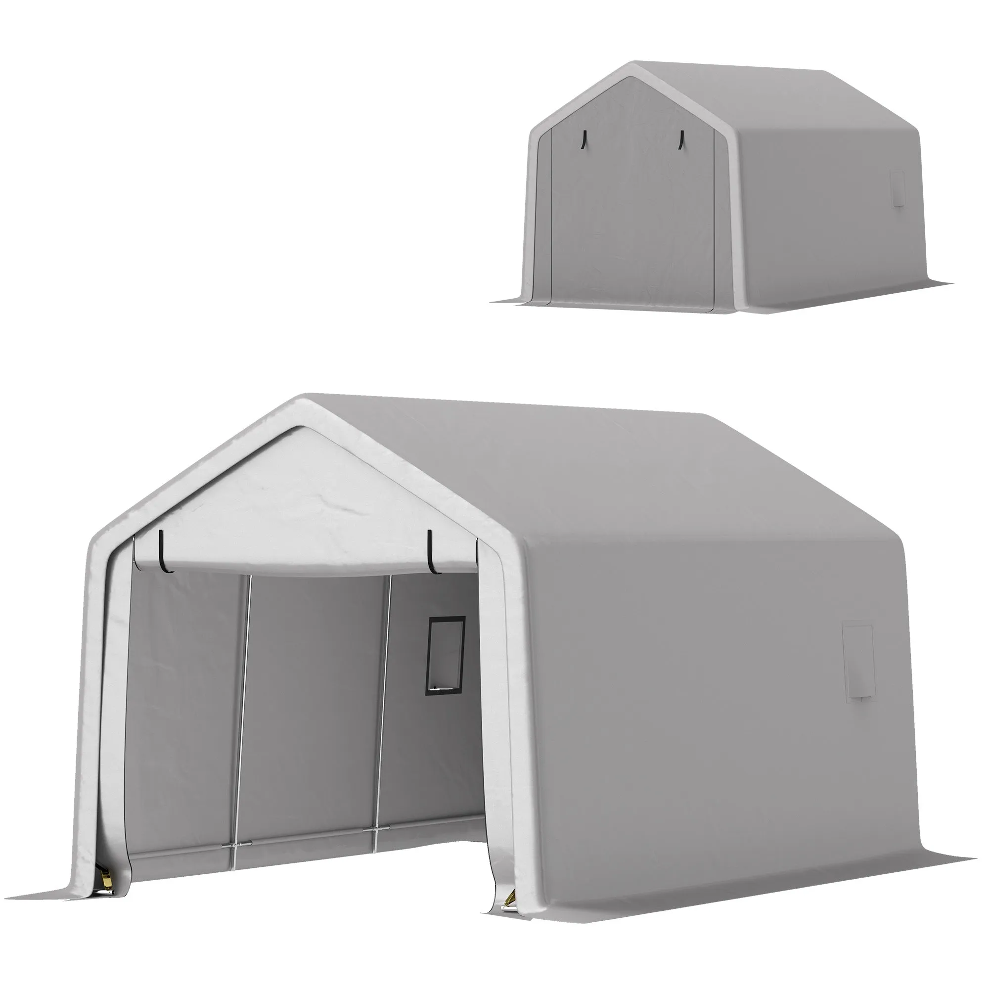 10' x 17' Heavy Duty Carport with Zipper Door, UV Resistant Waterproof, Grey