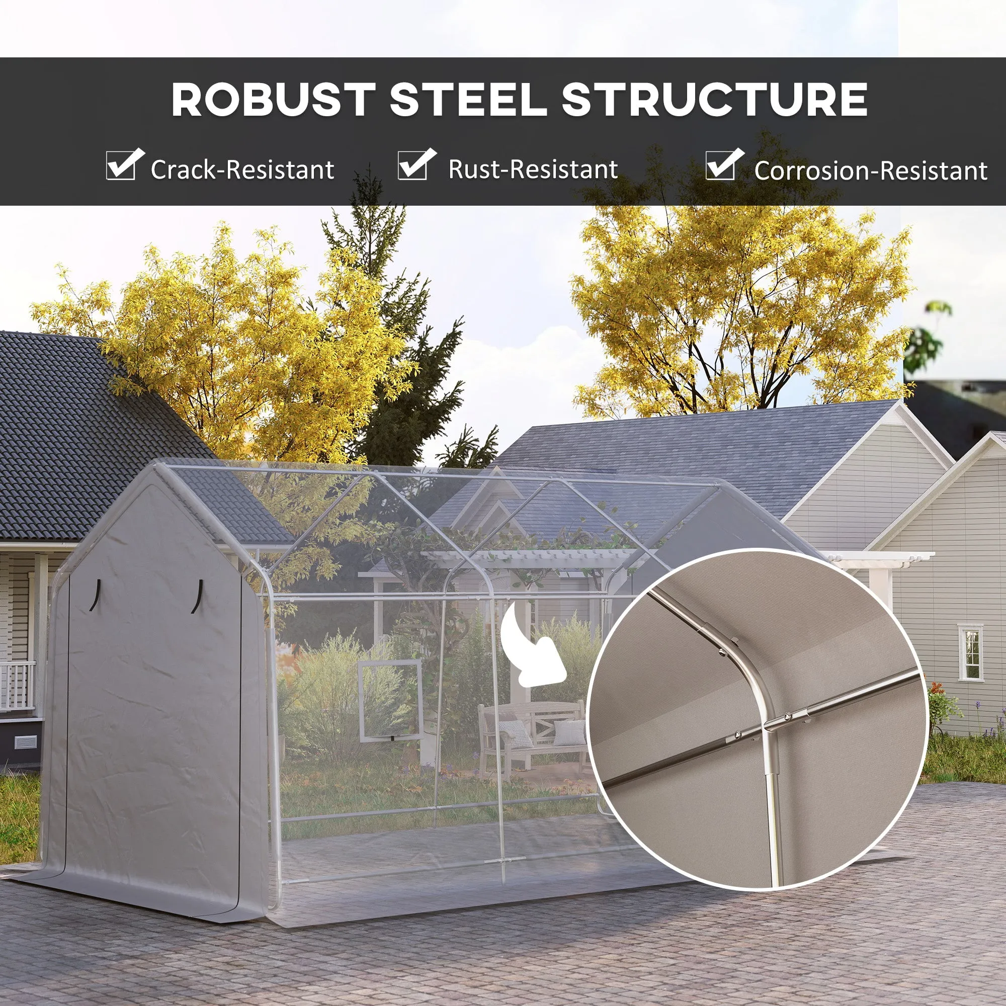 10' x 17' Heavy Duty Carport with Zipper Door, UV Resistant Waterproof, Grey