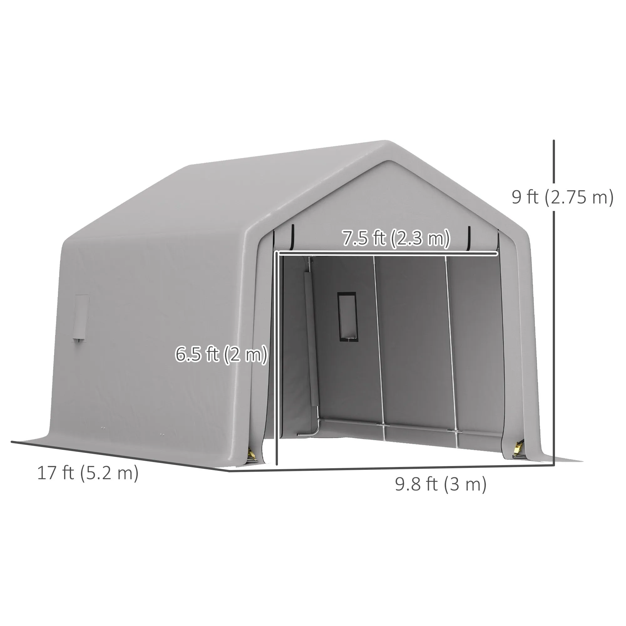 10' x 17' Heavy Duty Carport with Zipper Door, UV Resistant Waterproof, Grey