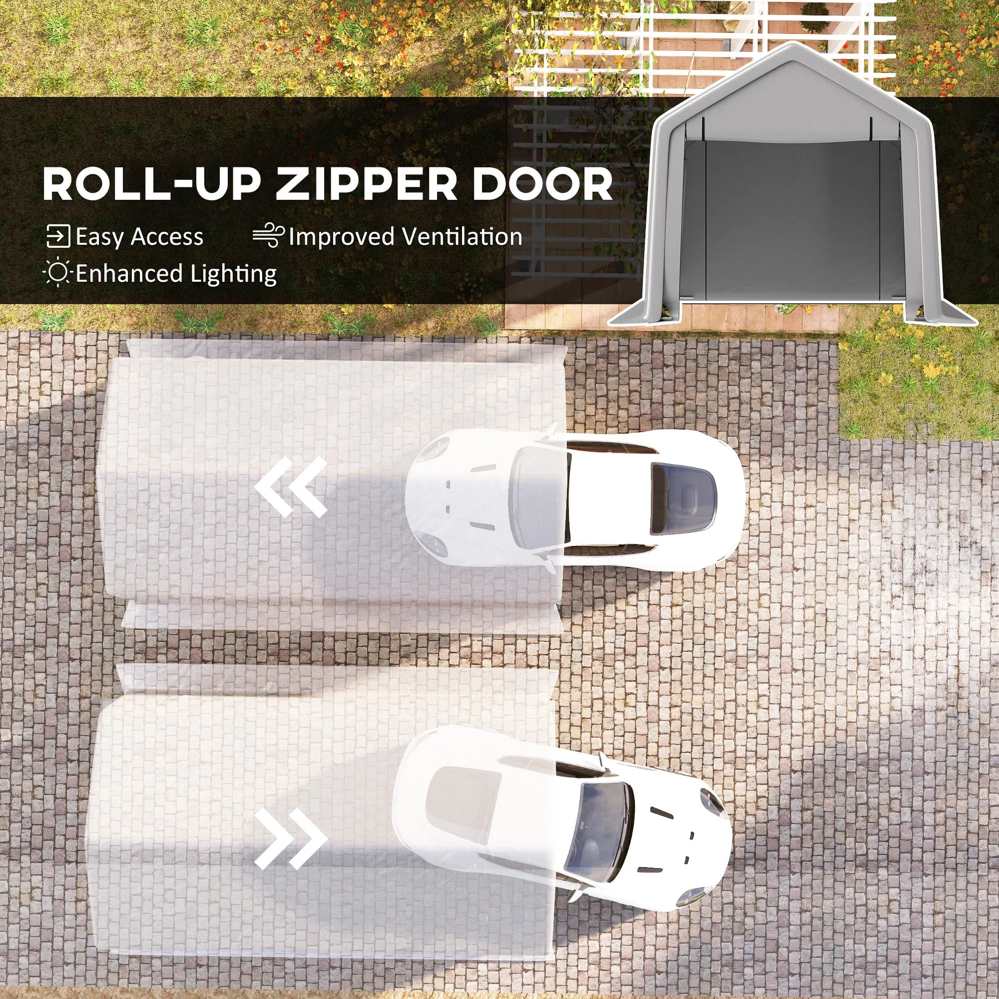 10' x 17' Heavy Duty Carport with Zipper Door, UV Resistant Waterproof, Grey