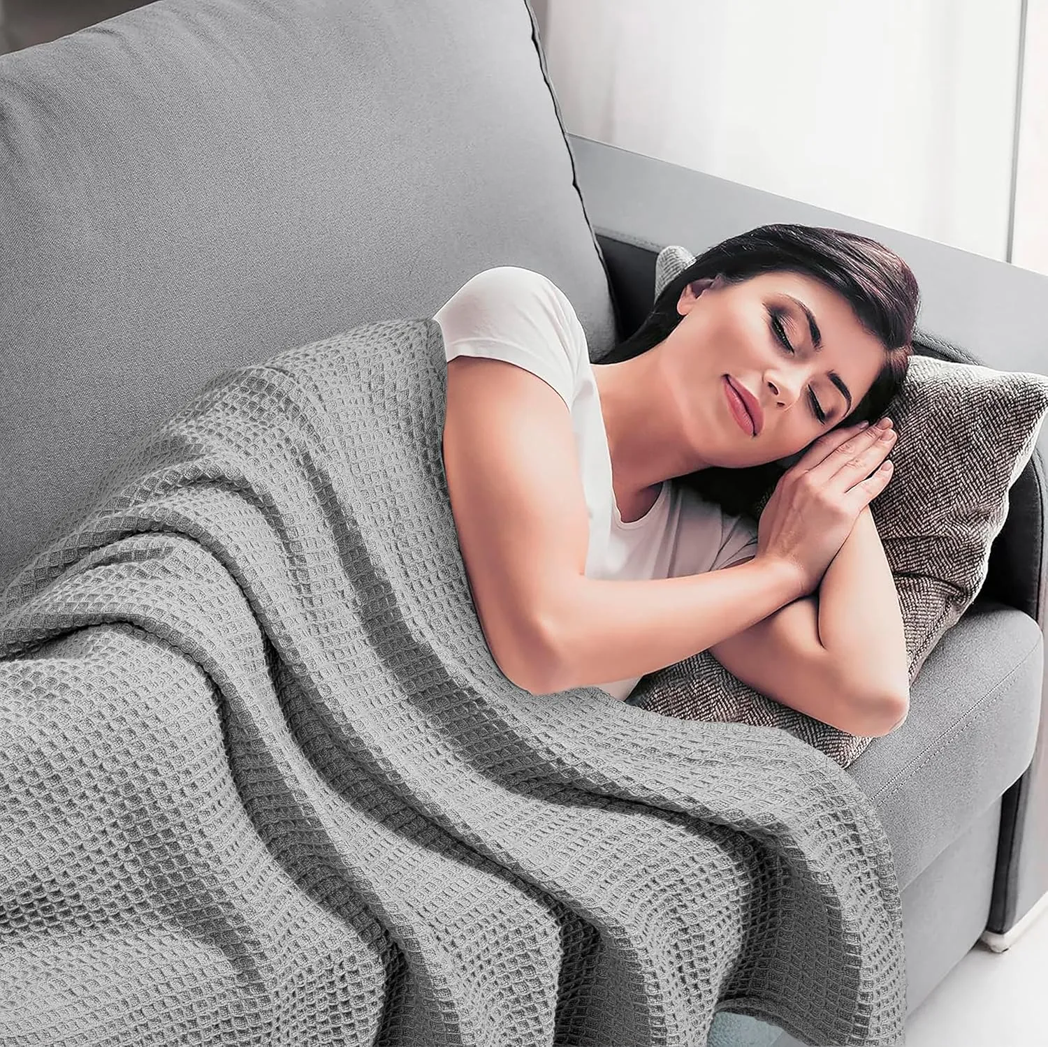 100% Cotton Blankets Twin XL - Waffle Weave Fall Blanket, Lightweight and Breathable, Soft & Skin-Friendly - Light Grey, 60x90 Inches