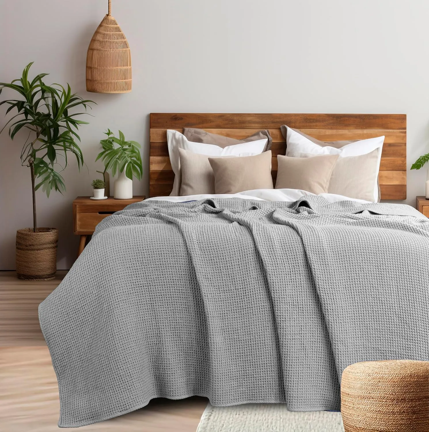 100% Cotton Blankets Twin XL - Waffle Weave Fall Blanket, Lightweight and Breathable, Soft & Skin-Friendly - Light Grey, 60x90 Inches