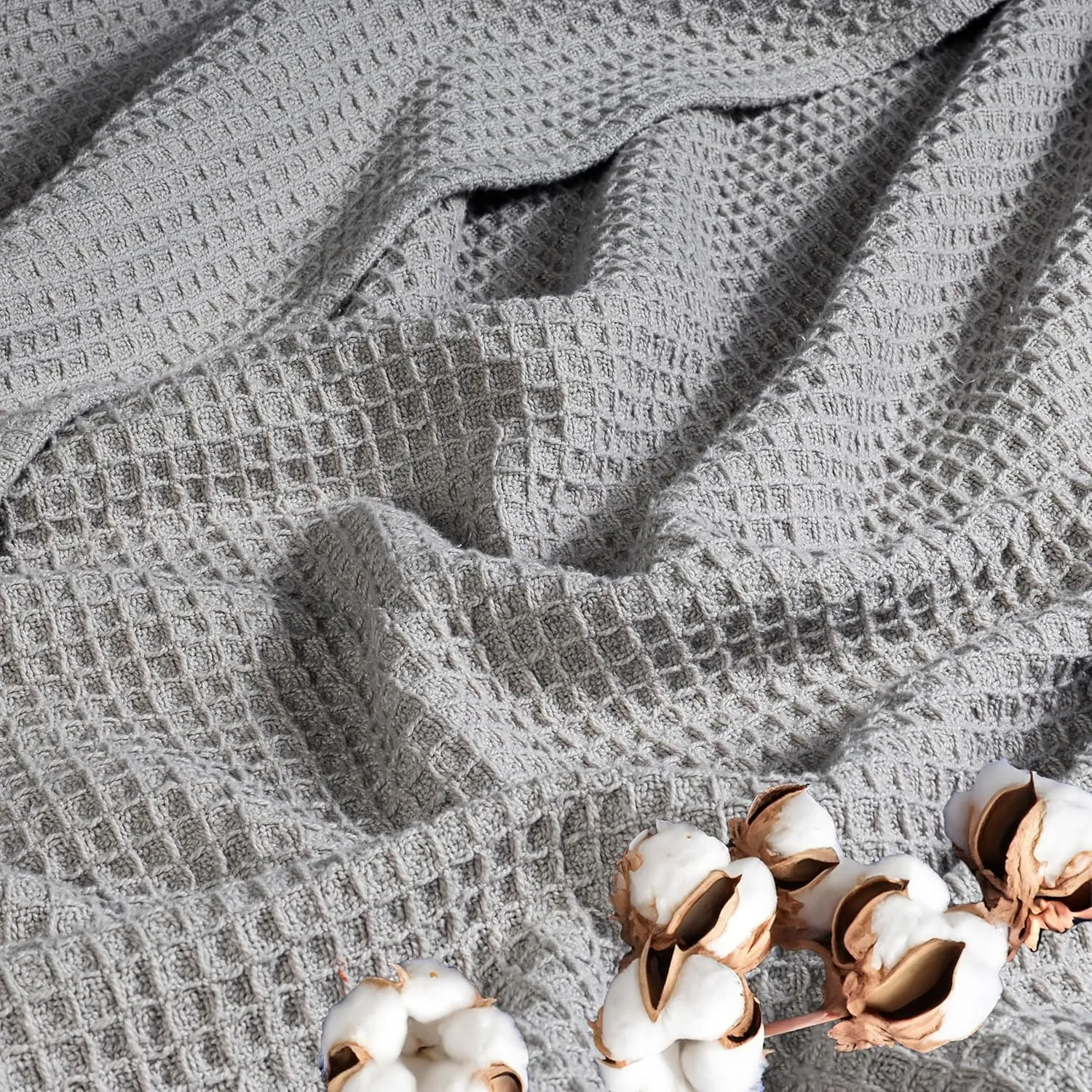 100% Cotton Blankets Twin XL - Waffle Weave Fall Blanket, Lightweight and Breathable, Soft & Skin-Friendly - Light Grey, 60x90 Inches