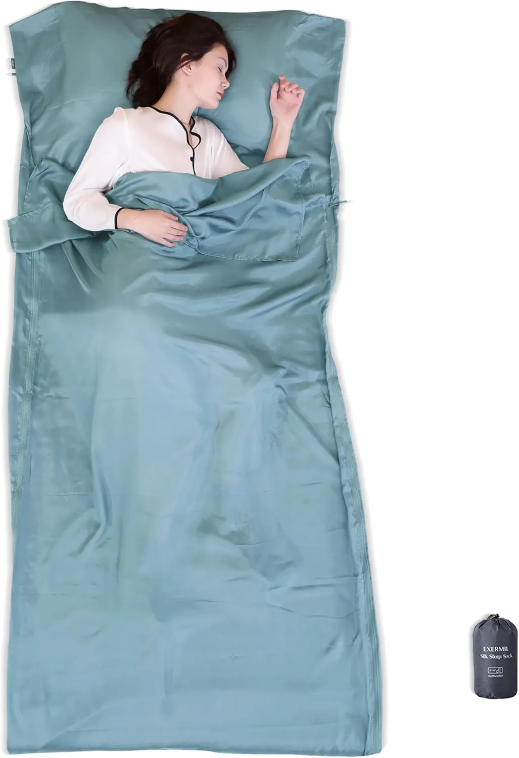 100% Silk Sleep Sack with Zippers on 3 Sides, 87”x43” Large Sleeping Liners for Hotels, Travel & Camping, Multifunctional Travel Sheets (Unzipped:87”x87”) for Adults, Lightweight, All Seasons