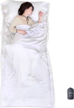 100% Silk Sleep Sack with Zippers on 3 Sides, 87”x43” Large Sleeping Liners for Hotels, Travel & Camping, Multifunctional Travel Sheets (Unzipped:87”x87”) for Adults, Lightweight, All Seasons