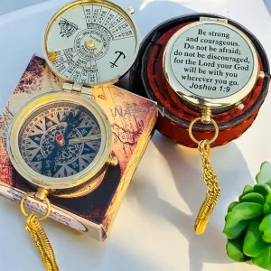 100 Years Calendar Compass with Leather Case, Solid Brass Personalized Pocket Compass - Vintage Finish Directional Style Handcrafted Brass Working navigational Compass for Father’s Day, Mother’s Day