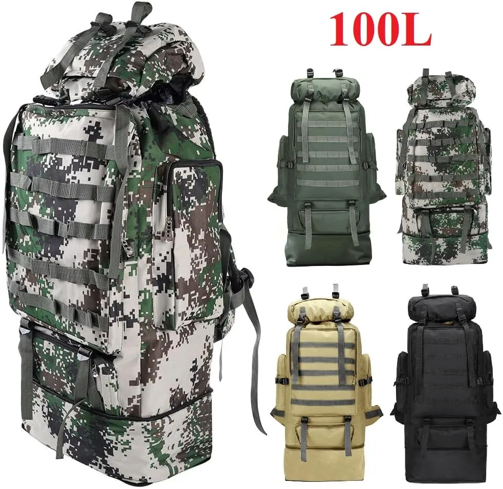 100L Camping Hiking Backpack, Tactical Army Outdoor Hiking Backpack Camping Rucksack Trekking Bag, Jungle Camouflage