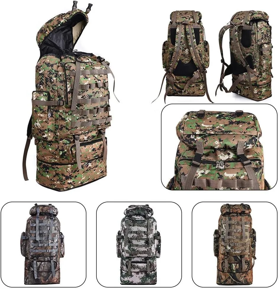100L Camping Hiking Backpack, Tactical Army Outdoor Hiking Backpack Camping Rucksack Trekking Bag, Jungle Camouflage