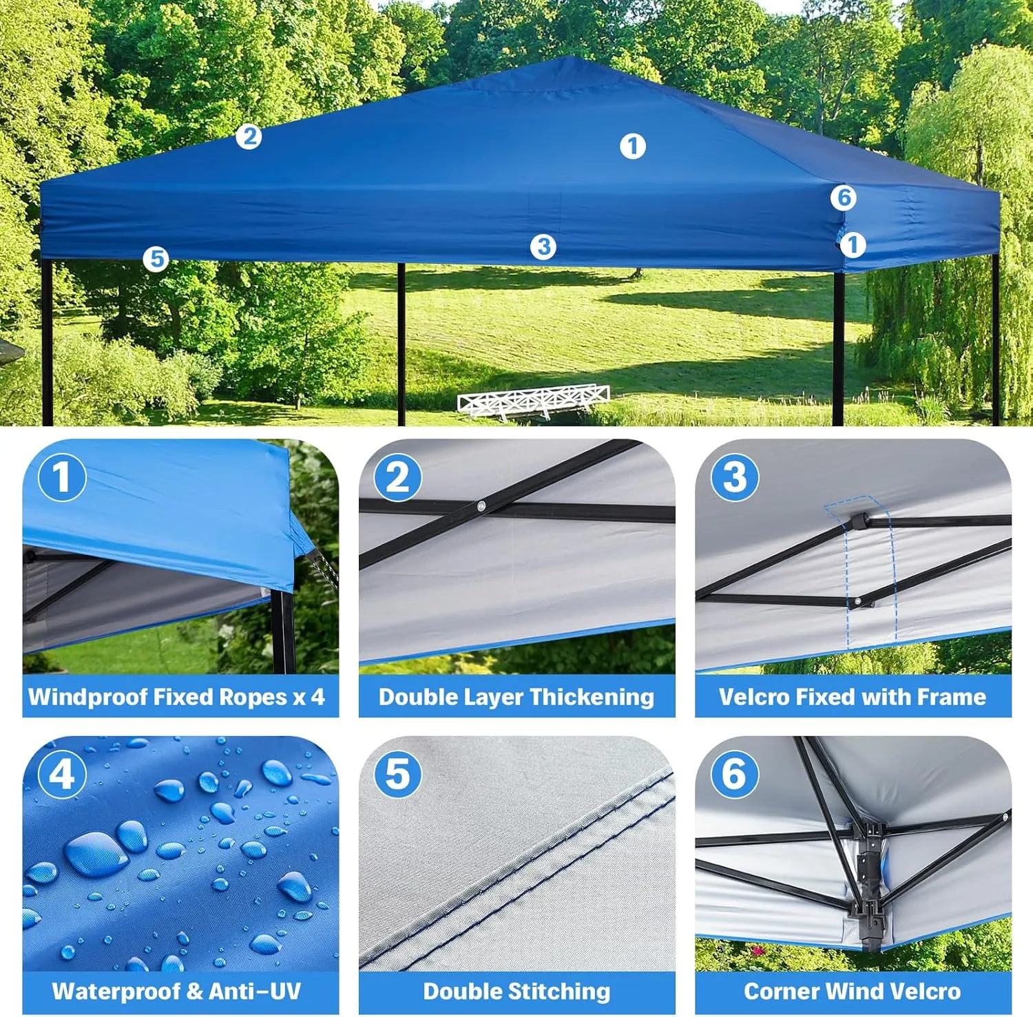 10×10 Canopy Replacement Top, Pop Up Canopy Replacement Tent Cover for Straight Leg Frame, Waterproof Canopy Top Cover for Garden Patio Camping (Top Only)(Blue)