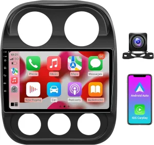 10.2 Inch 5G WiFi 8 Core Car Stereo Upgrade Radio for 2010-2016 Jeep Compass Patriot Carplay Android Auto Android 13.0 Support FM/AM/RDS 48EQ Mirroring Rear 1080P Camera SWC 4RAM 64ROM