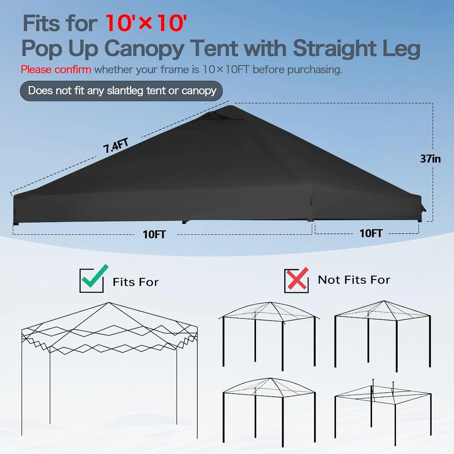 10x10 Canopy Replacement Top with Air Vent, Pop Up Canopy Replacement for Straight Leg Canopy Tent, Canopy Replacement Cover UV Resistant Waterproof for Garden Patio Camping (Top Only)(Black)