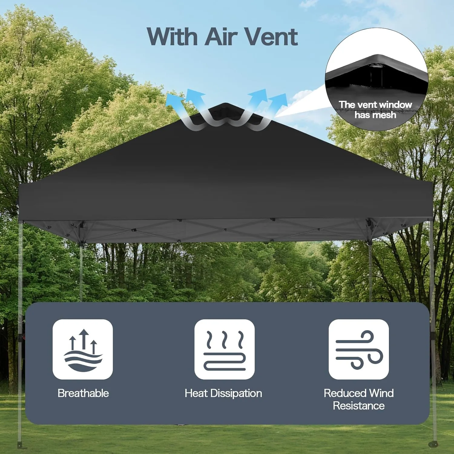 10x10 Canopy Replacement Top with Air Vent, Pop Up Canopy Replacement for Straight Leg Canopy Tent, Canopy Replacement Cover UV Resistant Waterproof for Garden Patio Camping (Top Only)(Black)