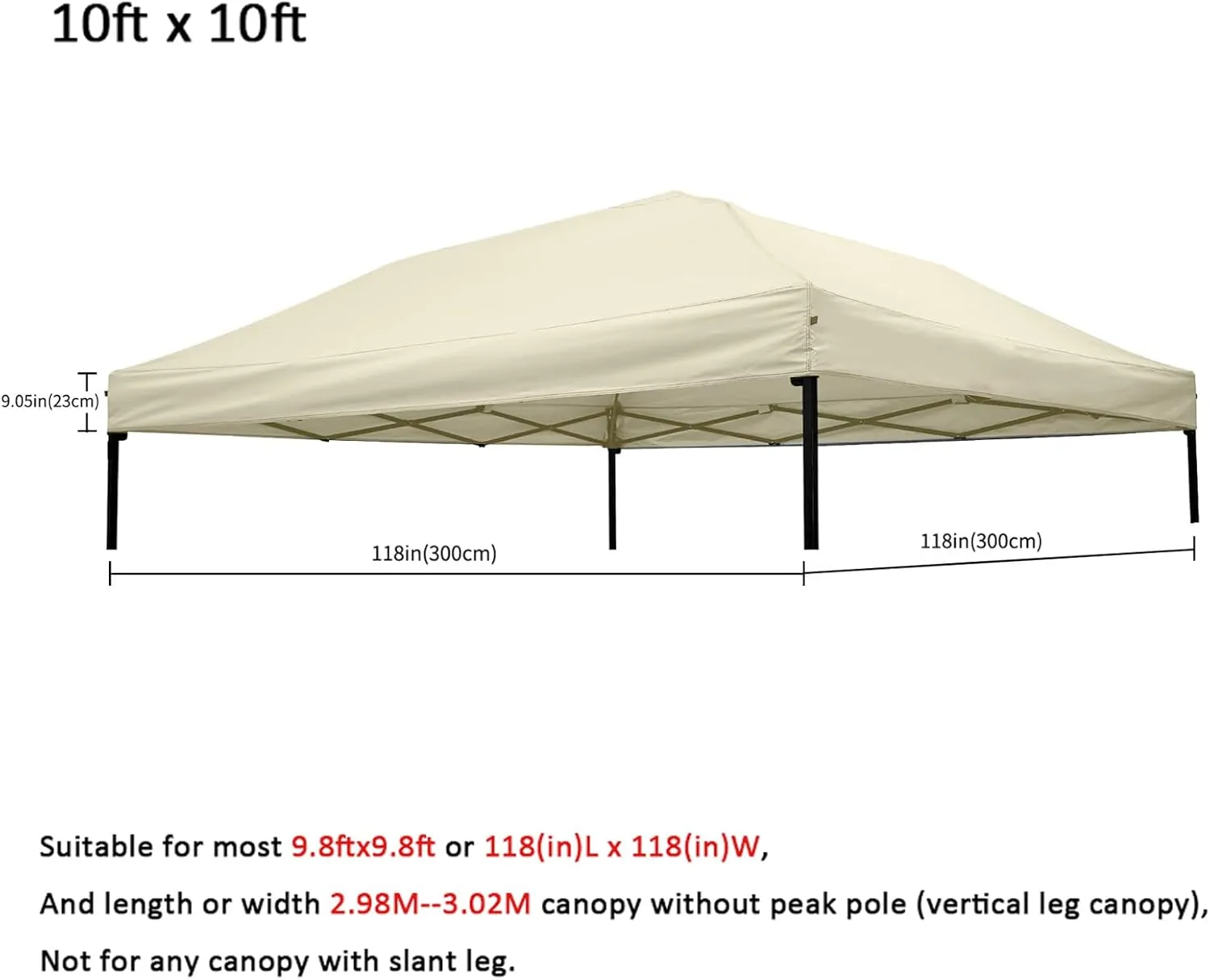 10x10 Canopy Replacement top,10x10ft Pop Up Canopy Top Cover,Silver Coated Replacement Canopy top for Straight Leg Canopy Frame,Beige(1 PCS Top Cover Only)