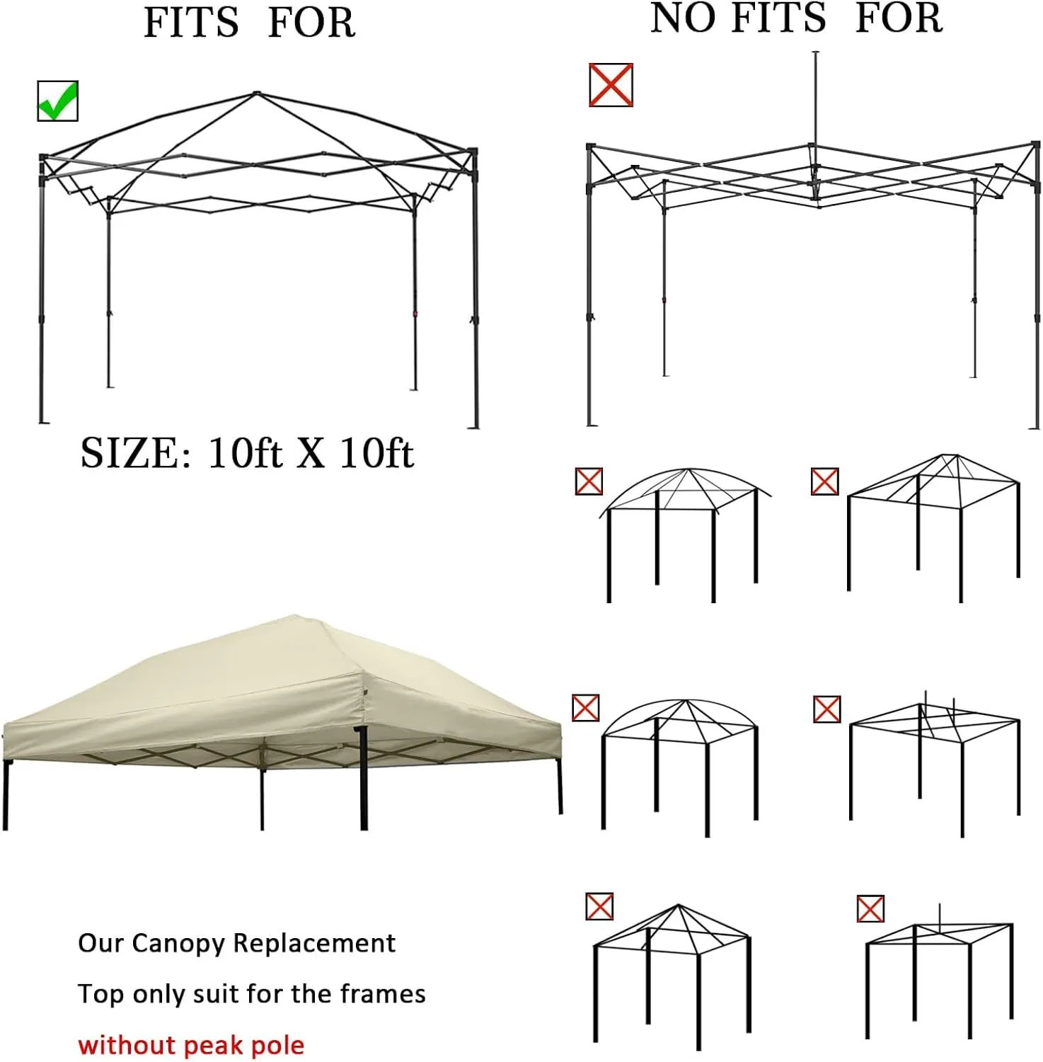 10x10 Canopy Replacement top,10x10ft Pop Up Canopy Top Cover,Silver Coated Replacement Canopy top for Straight Leg Canopy Frame,Beige(1 PCS Top Cover Only)