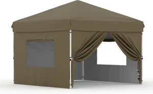 10x10 Pop Up Canopy Tent with 4 Removable Sidewalls Outdoor Canopy One-Person Set Up Heavy Duty Commercial Instant Tent Shelter,Brown