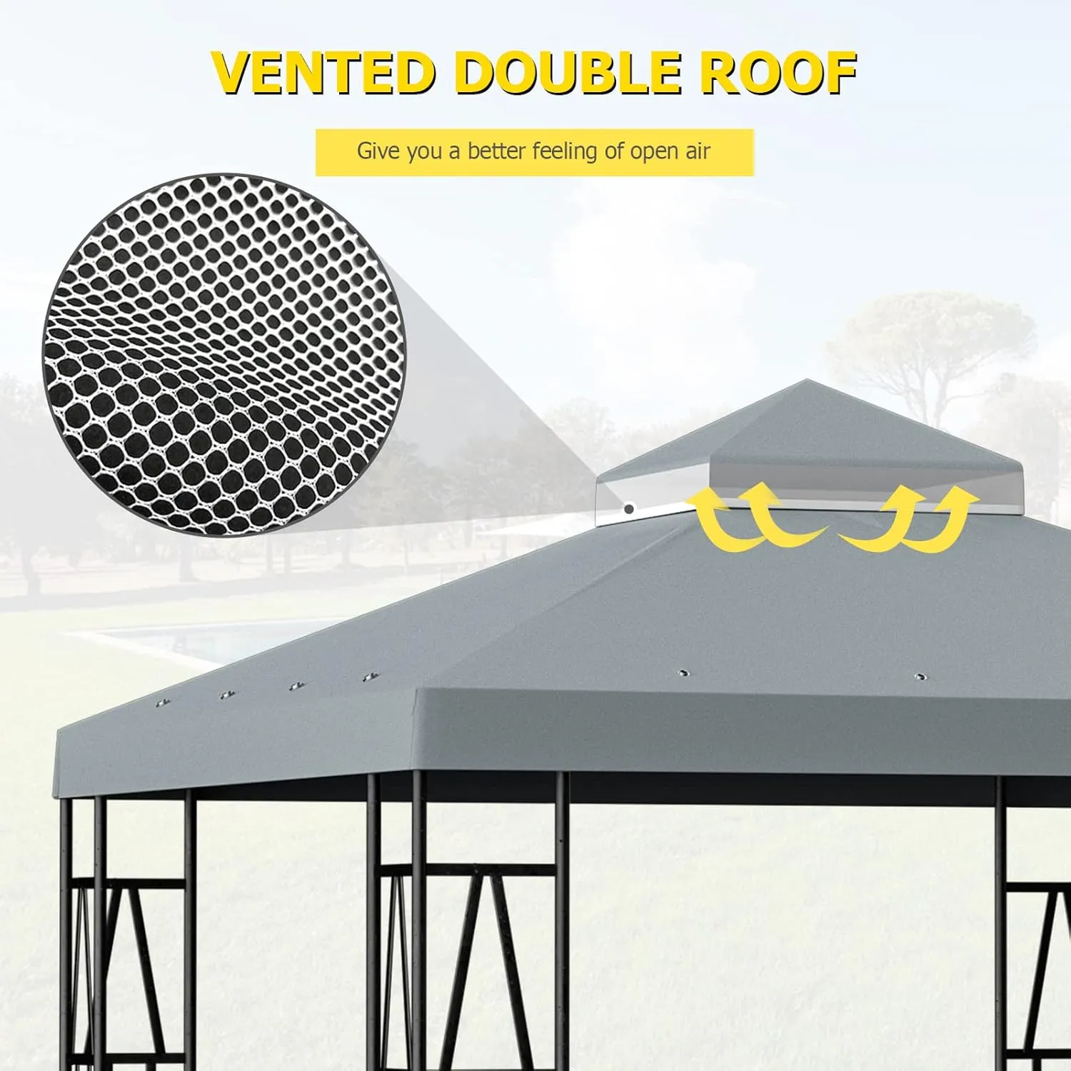 10'x10' Replacement Canopy Top Cover Only for Gazebo, Double Tiered Gazebo Covers for Outdoor Patio Garden Canopy Upgraded 2025 (Gray)