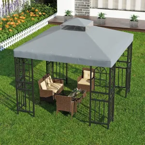 10'x10' Replacement Canopy Top Cover Only for Gazebo, Double Tiered Gazebo Covers for Outdoor Patio Garden Canopy Upgraded 2025 (Gray)