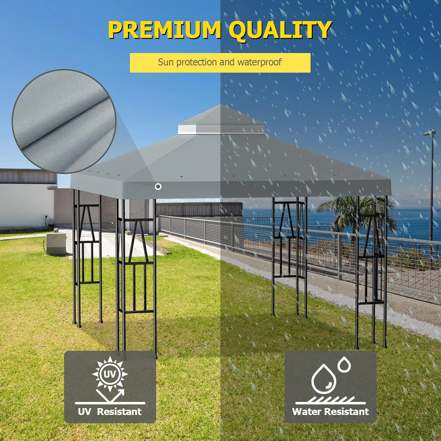 10'x10' Replacement Canopy Top Cover Only for Gazebo, Double Tiered Gazebo Covers for Outdoor Patio Garden Canopy Upgraded 2025 (Gray)