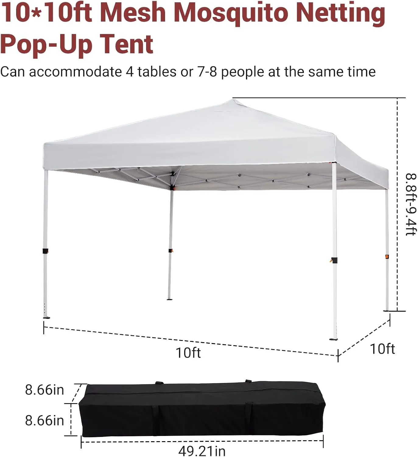 10x10ft Easy Pop-Up Canopy, Outdoor Screen Tent with Mesh Mosquito Netting Side Walls, Pop Up Tent, Waterproof Outdoor Screen Shed for Camping Picnic Party Deck Yard Events