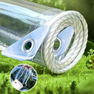 10'X12' Clear Vinyl tarp 14 Mil Thick Tarpaulin, Clear Tarps with Grommets, Protects Against Water, Cold Weather Resistan for Greenhouse Balcony Garden