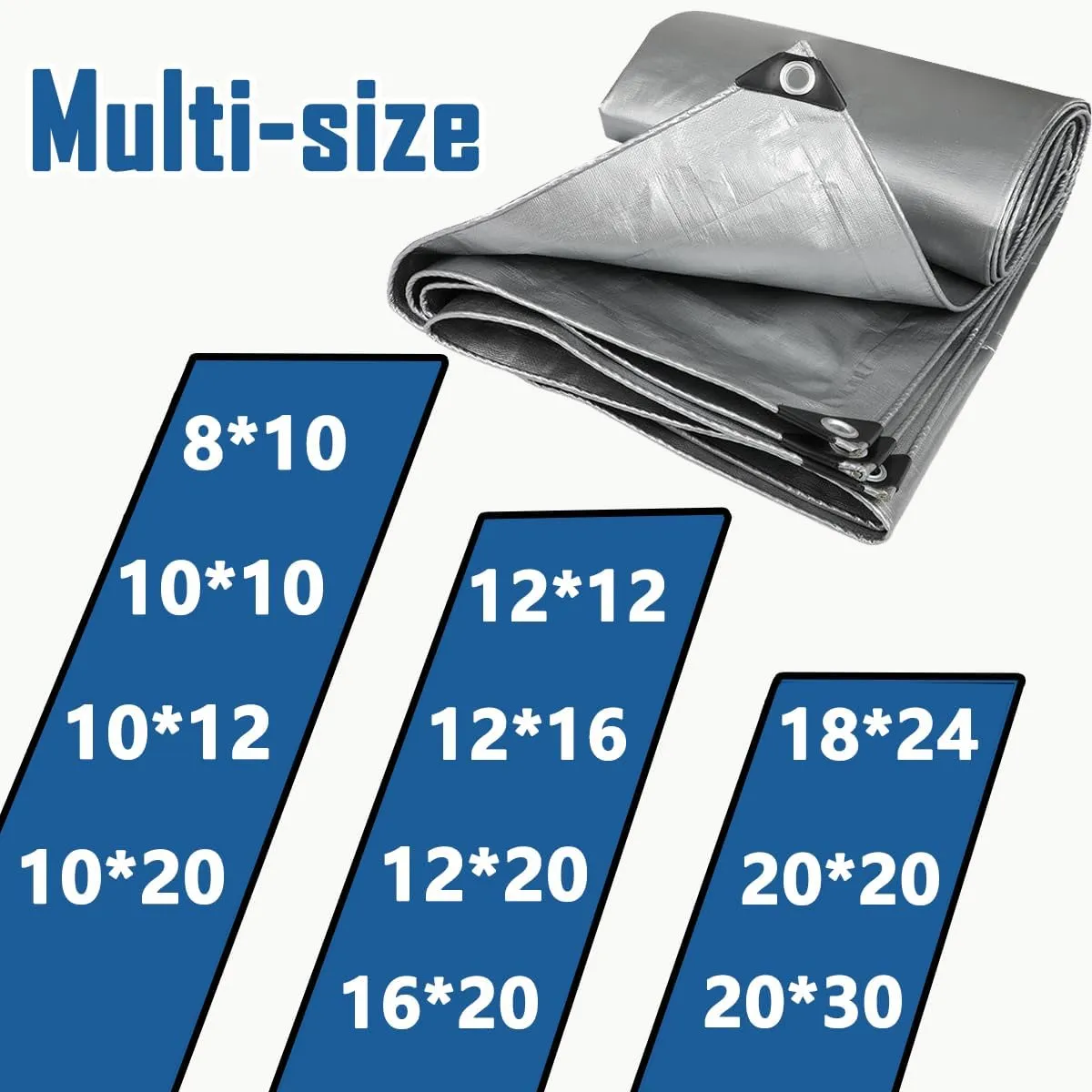 10'x12' Heavy Duty Tarp, 10Mil Silver Waterproof Tarps with Grommets, UV Resistant, Poly Tarpaulin with Reinforced Edges, Cover for Car, Roof, Camping