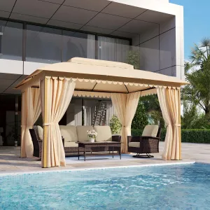 10x13 Outdoor Gazebo with Double Roofs, Sturdy Metal Frame Patio Gazebo, Patio Canopy with Privacy Curtains & Mosquito Netting, Party Tent and Shelter for Backyard, Lawn, Garden, Deck (Beige)