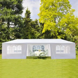 10'x30' Outdoor Canopy Tent,Heavy Duty Party Wedding Tent, Camping Grill Waterproof Gazeb with 7 Removable SideWalls and Two Doors,White