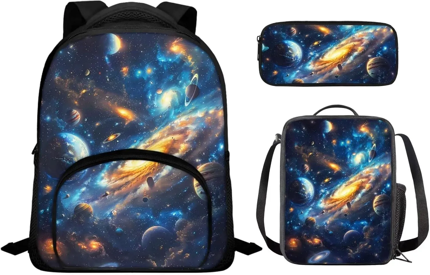 12 Inch School Backpacks for Boys Girls Universe Space Galaxy Backpack Set with Lunch Bag Pencil Case Solar System Backpack 3 in 1 Set Kindergarten Elementary School Backpack-1