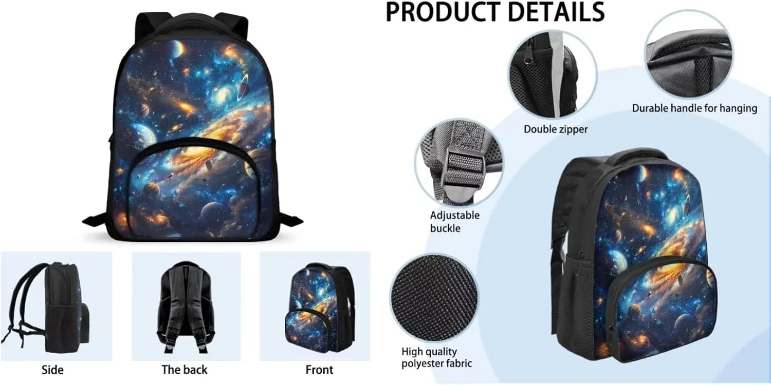 12 Inch School Backpacks for Boys Girls Universe Space Galaxy Backpack Set with Lunch Bag Pencil Case Solar System Backpack 3 in 1 Set Kindergarten Elementary School Backpack-1